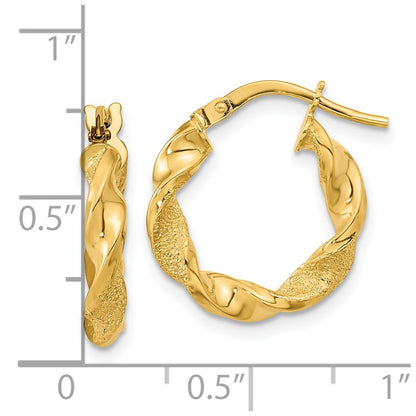 14K Yellow Gold Polished And Textured Twisted Hoop Earrings