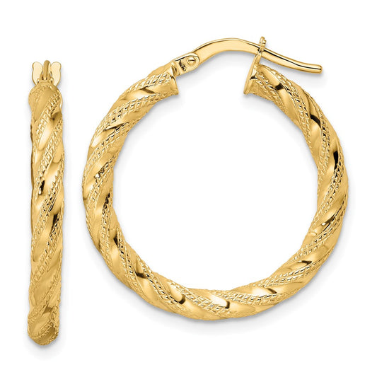 14K Yellow Gold Polished Twisted Hoop Earrings