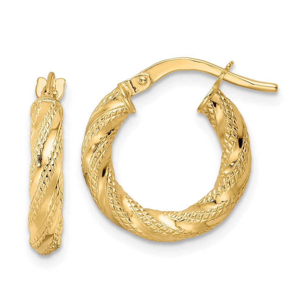 14K Yellow Gold Polished Twisted Hoop Earrings