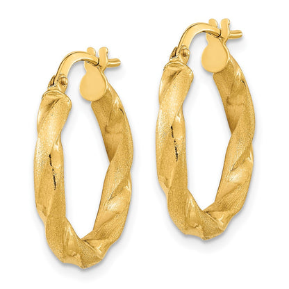 14K Yellow Gold Polished And Satin Twisted Hoop Earrings