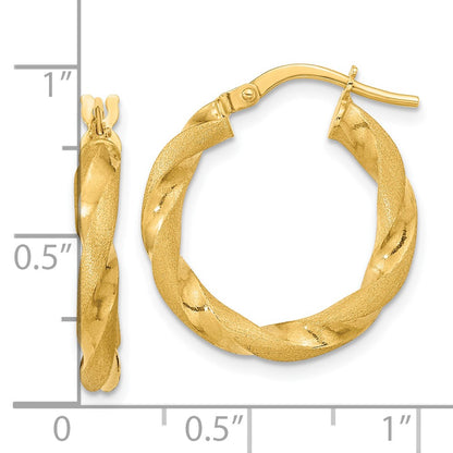 14K Yellow Gold Polished And Satin Twisted Hoop Earrings