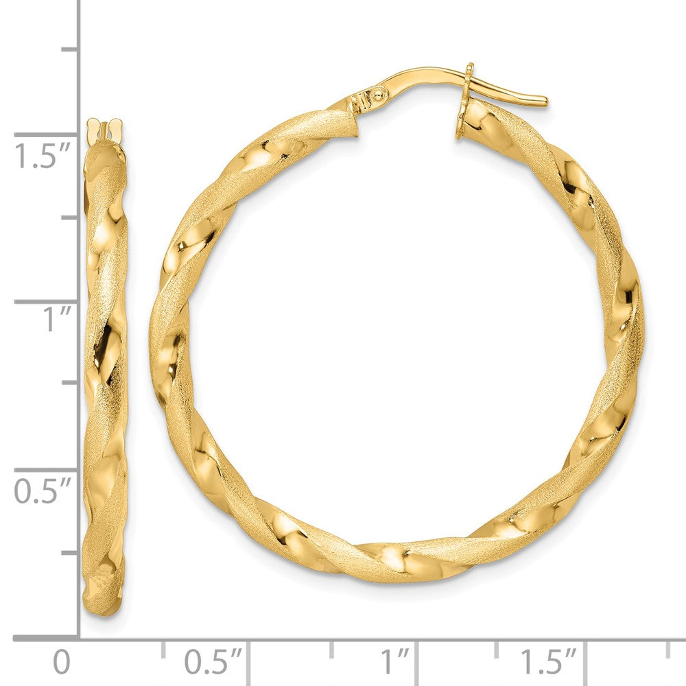 14K Yellow Gold Brushed And Polished Twisted Hoop Earrings