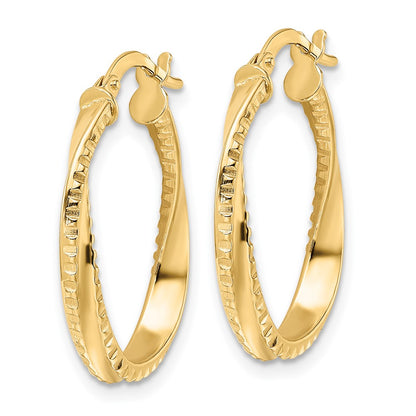 14K Yellow Gold Polished Twisted Oval Hoop Earrings