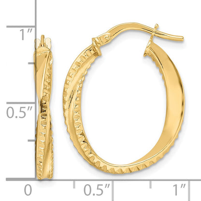 14K Yellow Gold Polished Twisted Oval Hoop Earrings