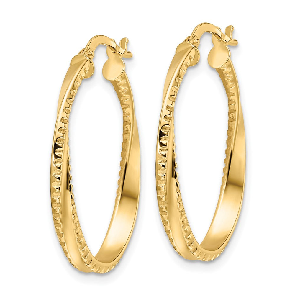 14K Yellow Gold Polished Twisted Oval Hoop Earrings