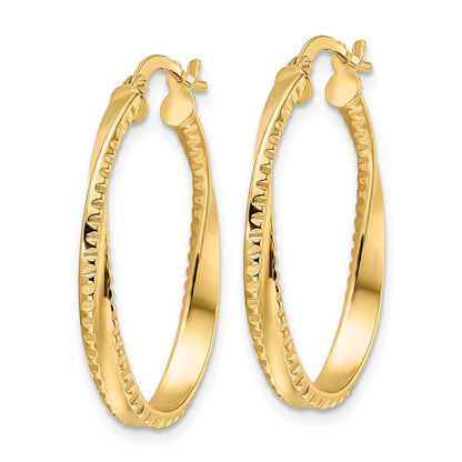 14K Yellow Gold Polished Twisted Oval Hoop Earrings