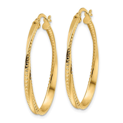 14K Yellow Gold Polished Twisted Oval Hoop Earrings