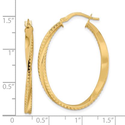 14K Yellow Gold Polished Twisted Oval Hoop Earrings