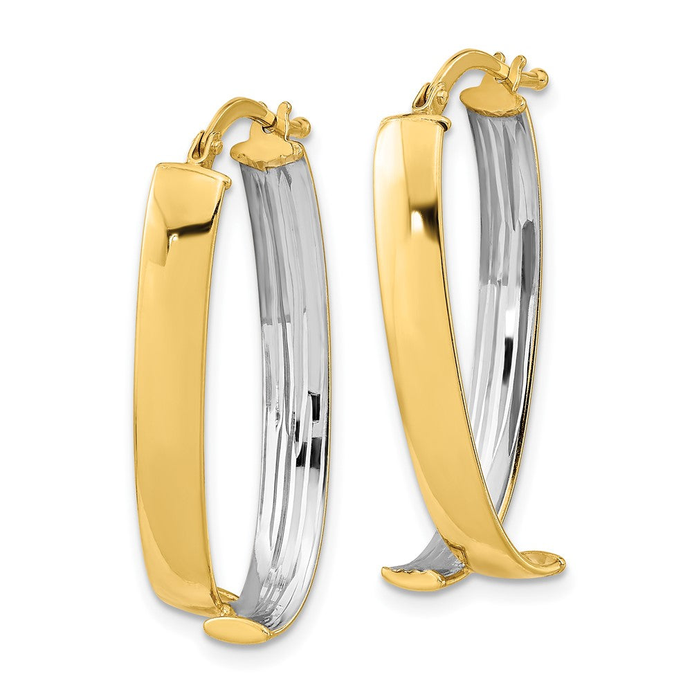 14K Yellow & Rhodium W/White Polished Fancy Hoop Earrings