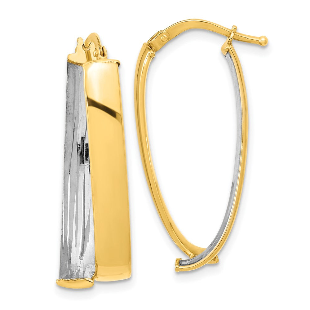 14K Yellow & Rhodium W/White Polished Fancy Hoop Earrings