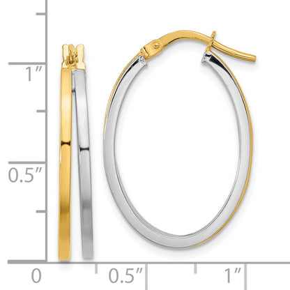 14K Two-Tone Polished Oval Double Hoop Earrings