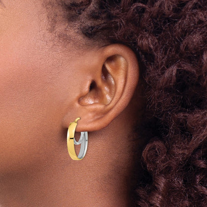 14K Two-Tone Polished Diamond-Cut Fancy Oval Hoop Earrings