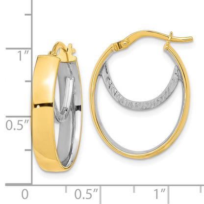 14K Two-Tone Polished Diamond-Cut Fancy Oval Hoop Earrings