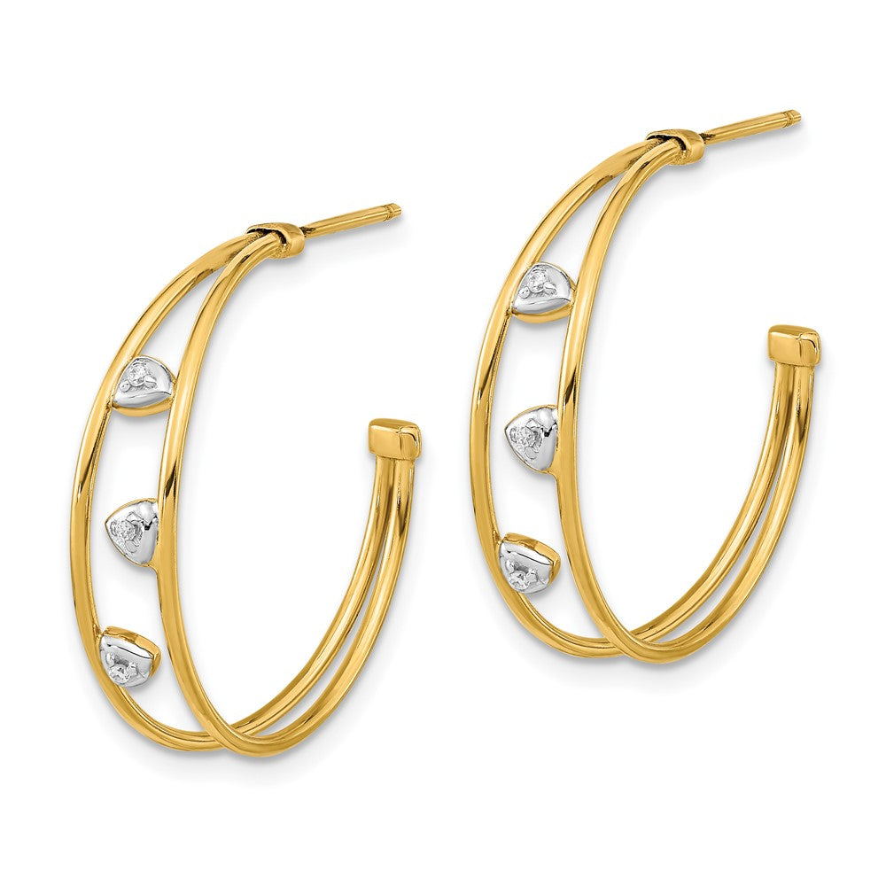 14K Yellow & Rhodium White Polished Cz Post Hoop Earrings
