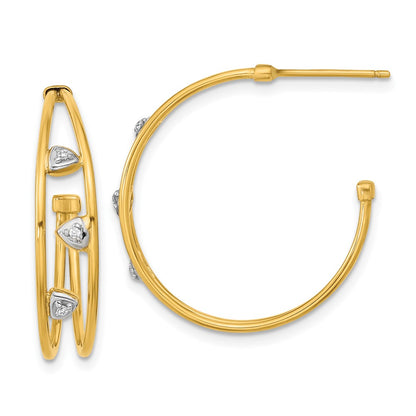 14K Yellow & Rhodium White Polished Cz Post Hoop Earrings
