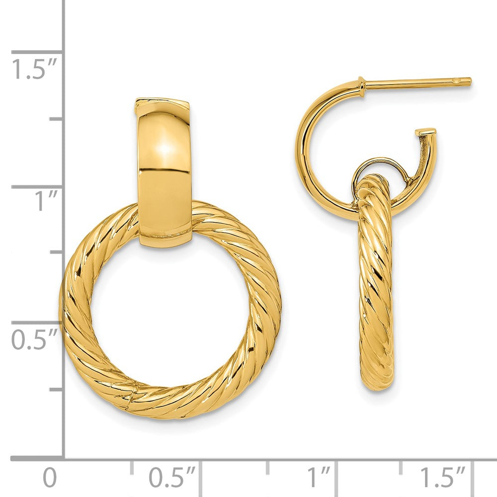 14K Yellow Gold Polished And Textured Fancy Dangle Post Hoop Earrings