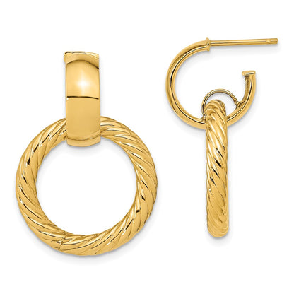 14K Yellow Gold Polished And Textured Fancy Dangle Post Hoop Earrings