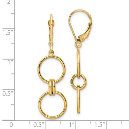 14K Yellow Gold Circle Dangle Leverback Earrings