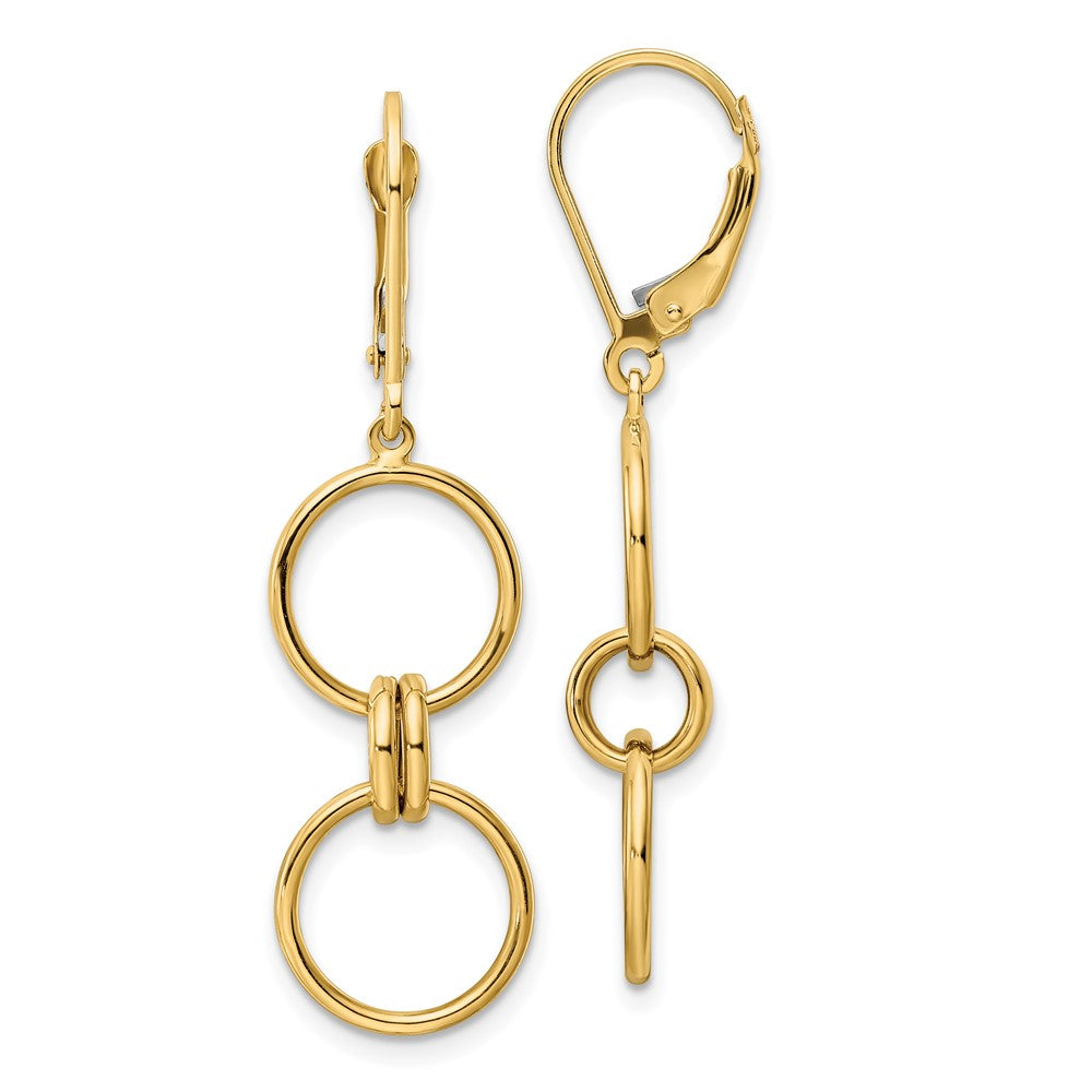 14K Yellow Gold Circle Dangle Leverback Earrings