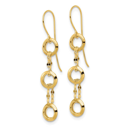 14K Yellow Gold Three Circle Dangle Earrings