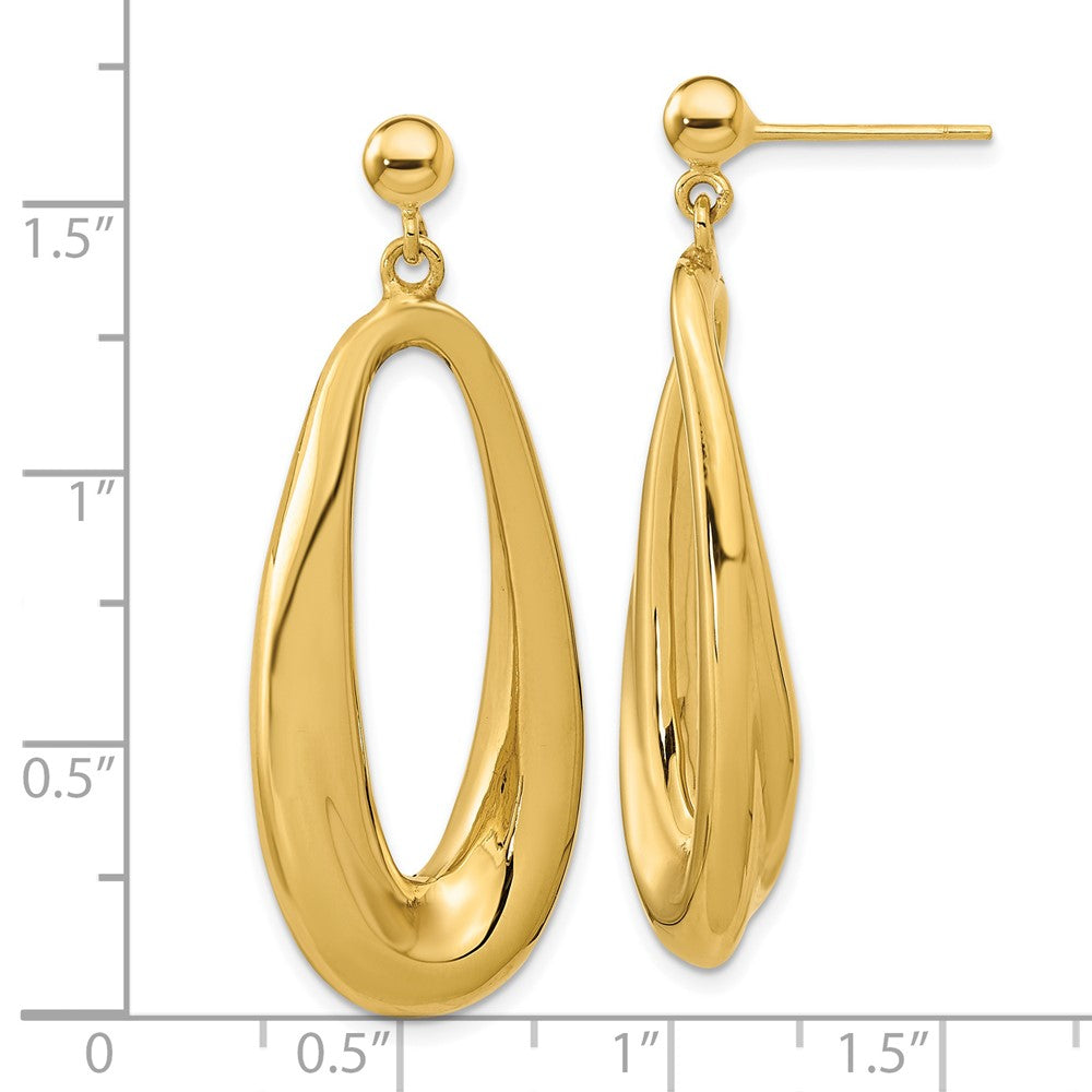 14K Yellow Gold Polished Hollow Oval Post Dangle Earrings