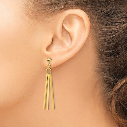 14K Yellow Gold Polished 3 Bar Post Dangle Earrings