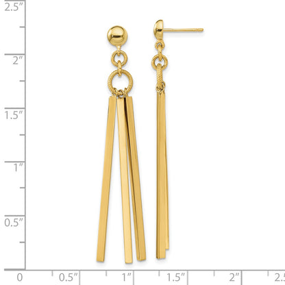 14K Yellow Gold Polished 3 Bar Post Dangle Earrings