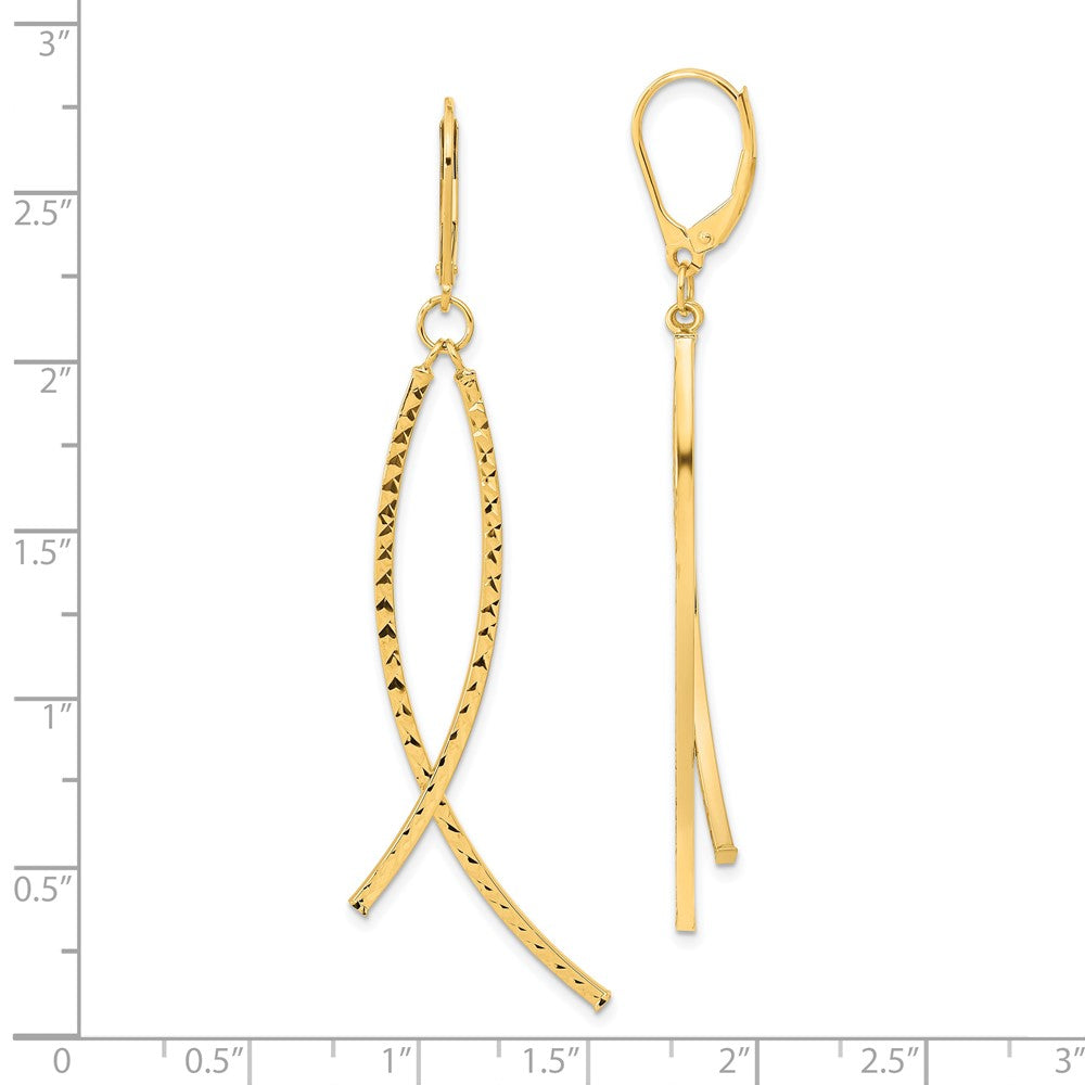14K Yellow Gold Polished Diamond Cut Fancy Dangle Leverback Earrings