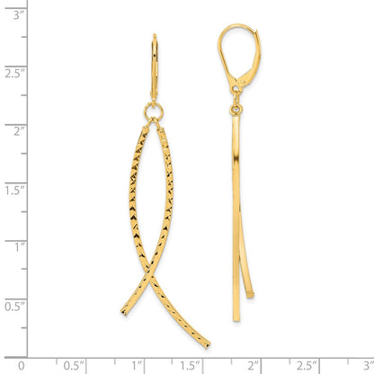 14K Yellow Gold Polished Diamond Cut Fancy Dangle Leverback Earrings