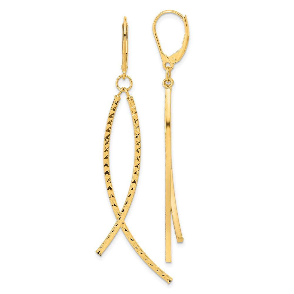 14K Yellow Gold Polished Diamond Cut Fancy Dangle Leverback Earrings