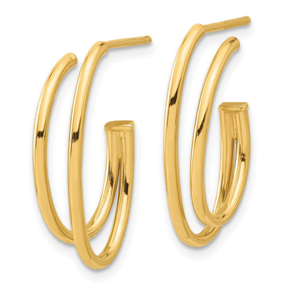 14K Yellow Gold Polished Oval /double Strand J-Hoop Post Earrings