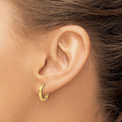 14K Yellow Gold Polished and Diamond-Cut Hinged Hoop Earrings