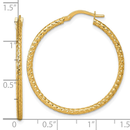 14K Yellow Gold Polished Diamond-Cut Hoop Earrings