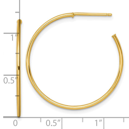 14K Yellow Gold 1.2 X 30mm Polished Post Hoop Earrings