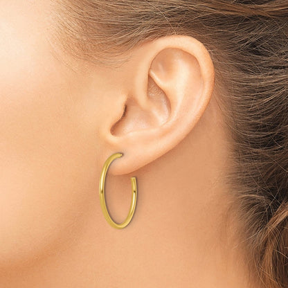 14K Yellow Gold 2.0 X 30mm Polished Post Hoop Earrings