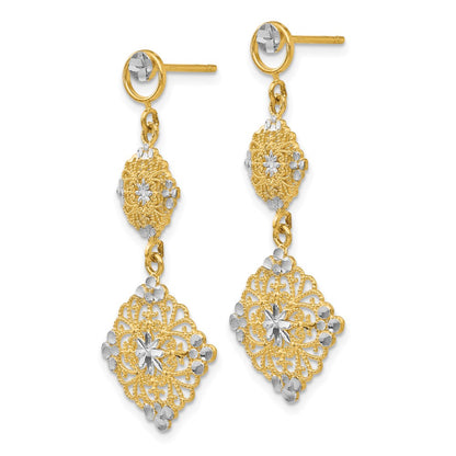 14K Yellow & Rhodium Diamond-Cut Filigree Dangle Earrings