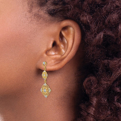 14K Yellow & Rhodium Diamond-Cut Filigree Dangle Earrings