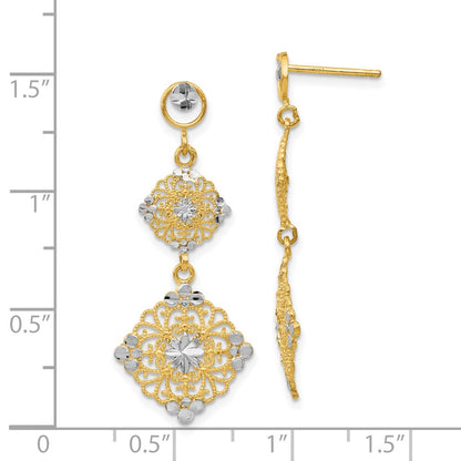 14K Yellow & Rhodium Diamond-Cut Filigree Dangle Earrings