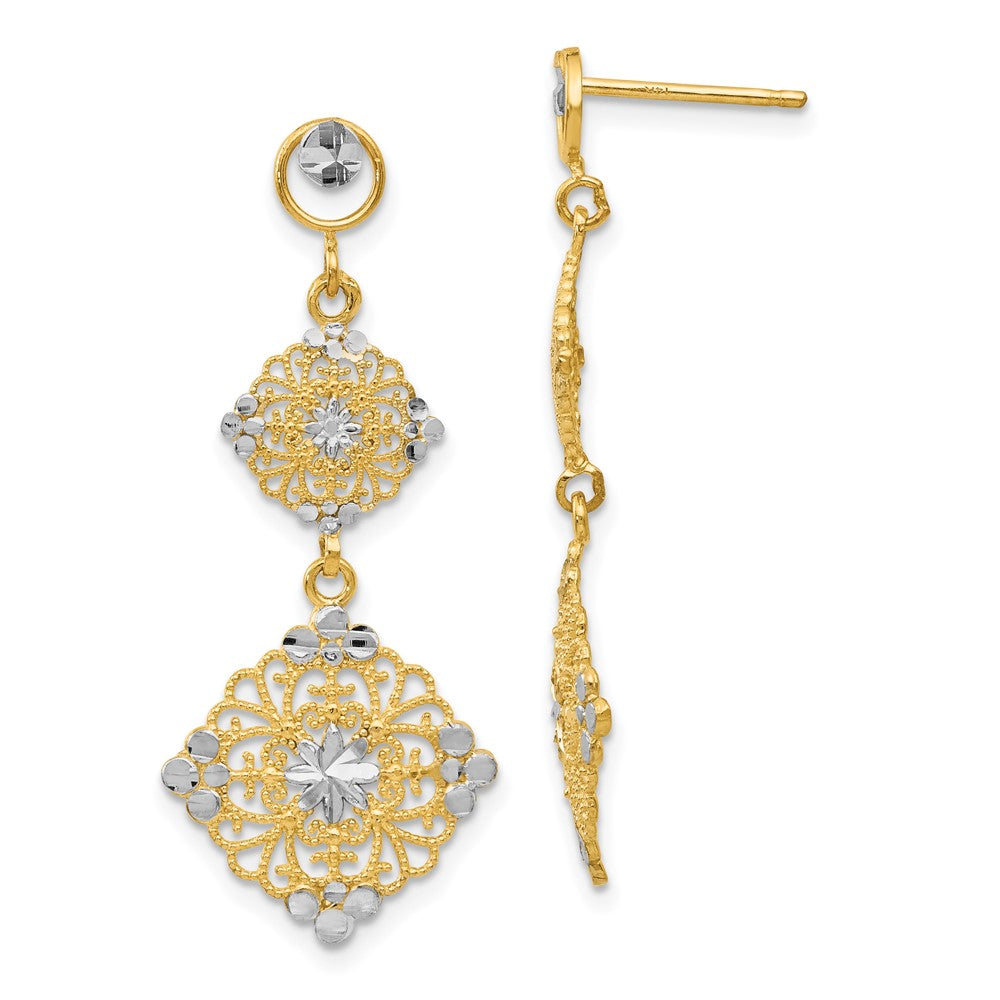 14K Yellow & Rhodium Diamond-Cut Filigree Dangle Earrings