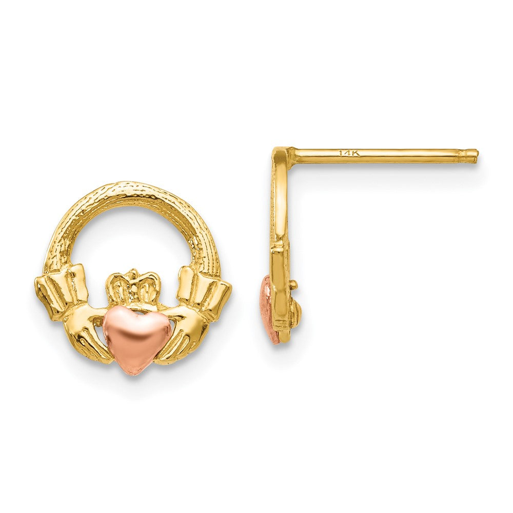 14K Two-Tone Claddagh Post Earrings