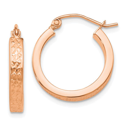 14K Rose Gold Diamond Cut In And Out Hoop Earrings