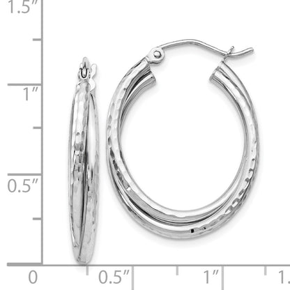 14K White Gold Diamond-Cut Polished Oval Hoop Earring