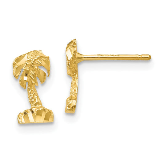 14K Yellow Gold Diamond-Cut Palm Tree Earrings