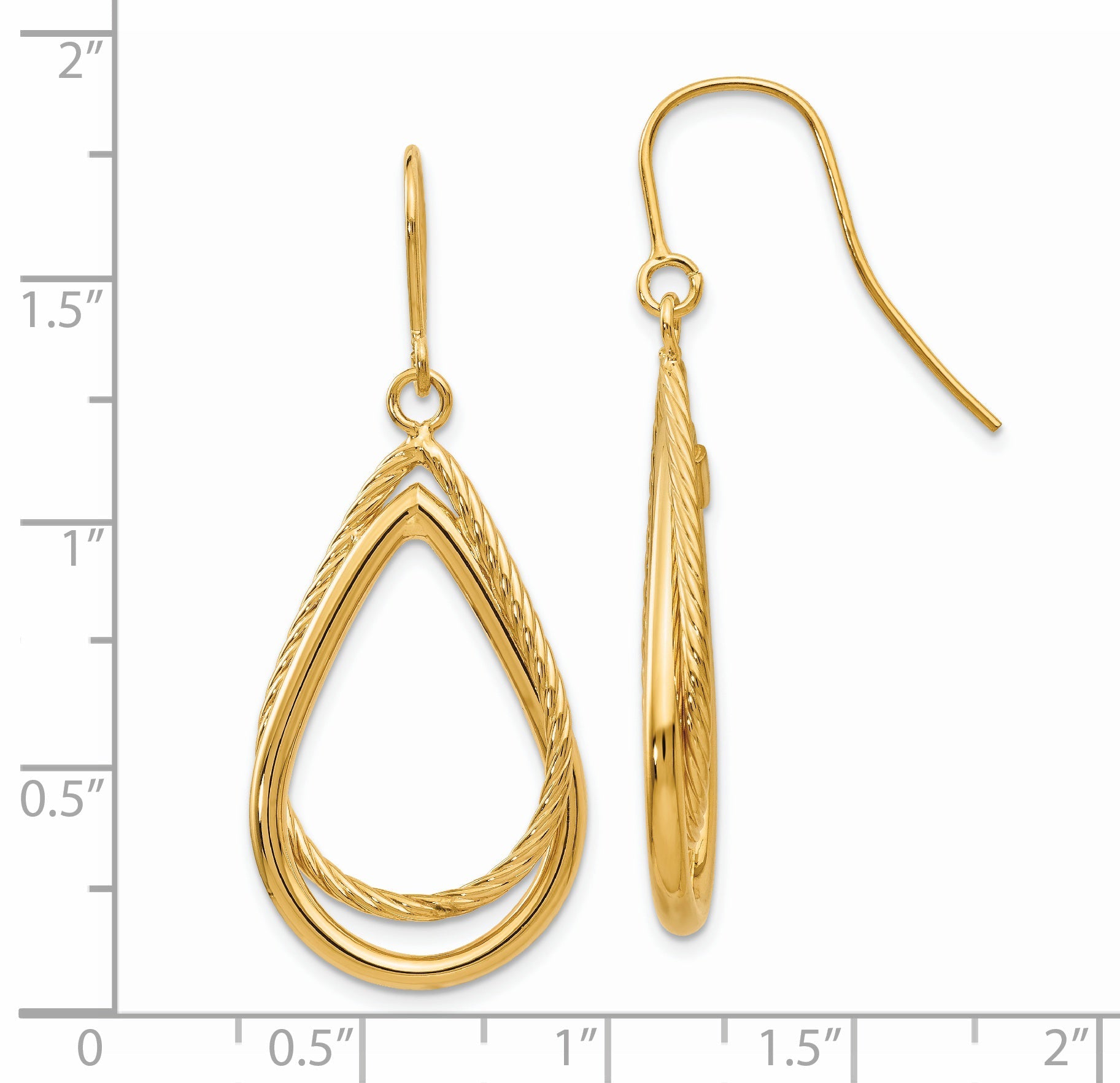 14K Yellow Gold Polished And Textured Teardrop Shepherd Hook Earrings