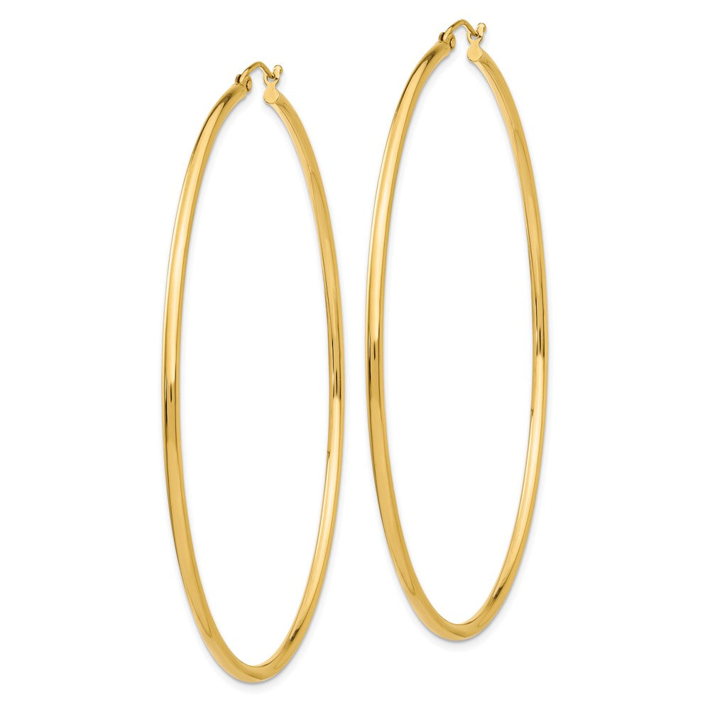 14K Yellow Gold Polished 2X70mm Round Tube Hoop Earrings