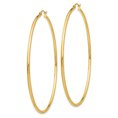 14K Yellow Gold Polished 2X70mm Round Tube Hoop Earrings