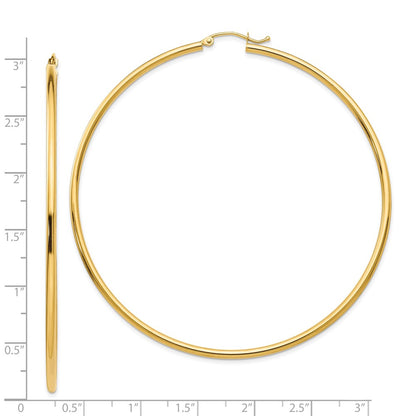 14K Yellow Gold Polished 2X70mm Round Tube Hoop Earrings