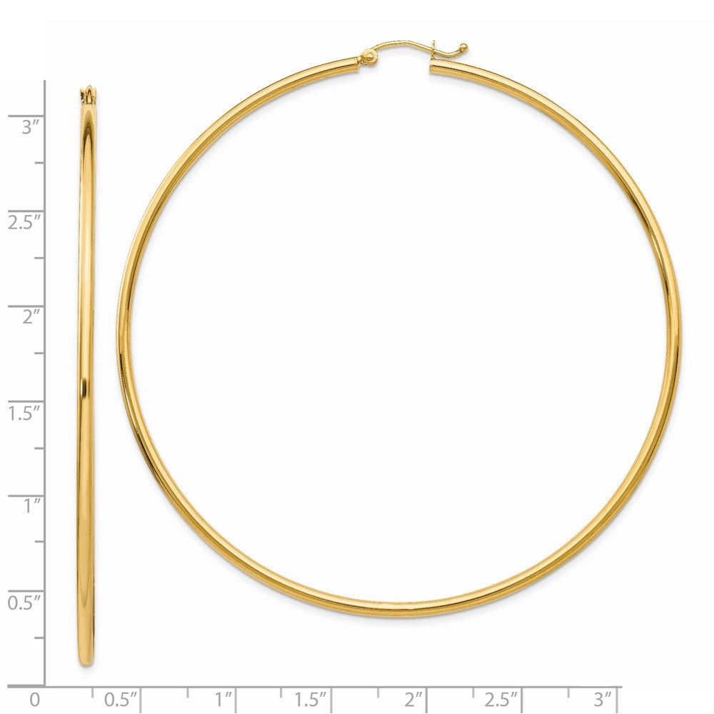 14K Yellow Gold Polished 2X75mm Round Tube Hoop Earrings