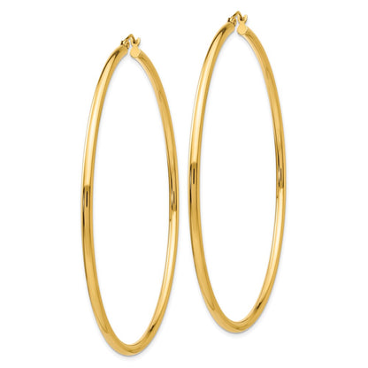 14K Yellow Gold Polished 2.25X70mm Round Tube Hoop Earrings