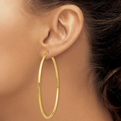 14K Yellow Gold Polished 2.25X70mm Round Tube Hoop Earrings